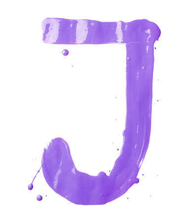 Letter J character hand drawn with the oil paint brush strokes, isolated over the white backgroundの写真素材