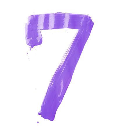 Number seven digit character hand drawn with the oil paint brush strokes isolated over the white backgroundの写真素材