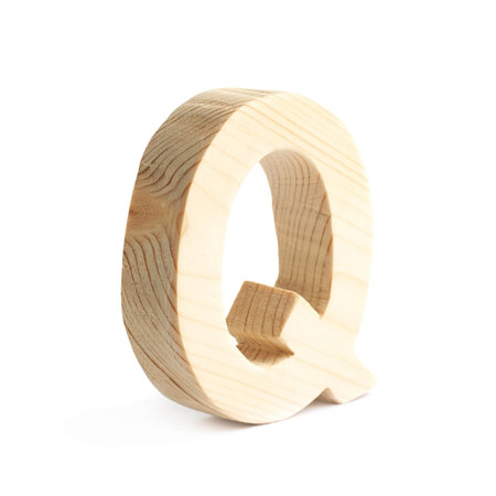 Wooden block Q letter isolated over the white backgroundの写真素材