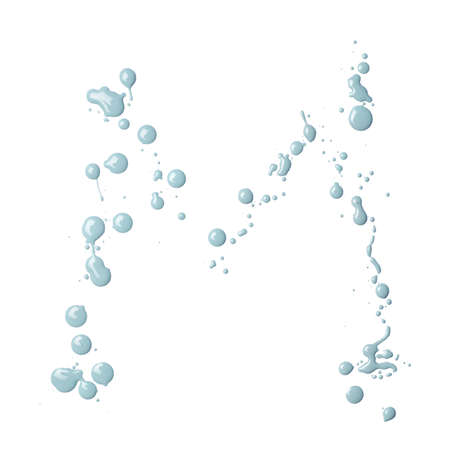 Letter M character made with the oil paint drops and spills, isolated over the white backgroundの写真素材