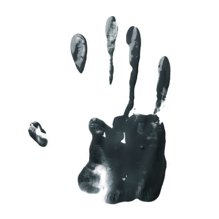 Handmade hand palm oil paint print isolated over the white backgroundの写真素材