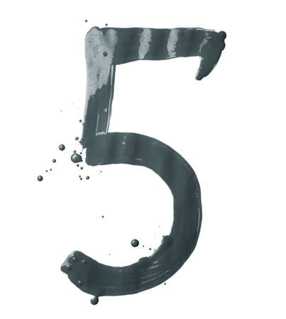 Number five digit character hand drawn with the oil paint brush strokes isolated over the white backgroundの写真素材