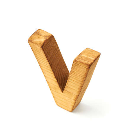 Single capital block wooden letter V isolated over the white backgroundの写真素材