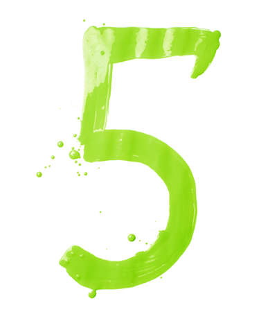 Number five digit character hand drawn with the oil paint brush strokes isolated over the white backgroundの写真素材