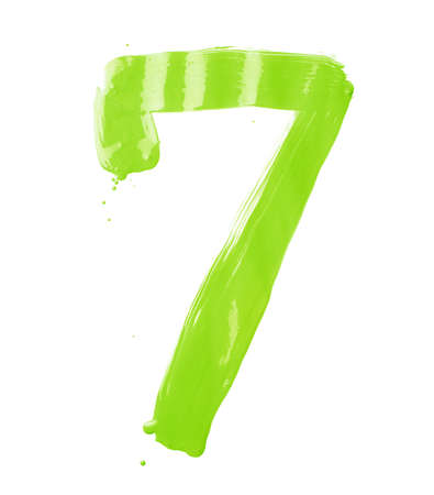 Number seven digit character hand drawn with the oil paint brush strokes isolated over the white backgroundの写真素材