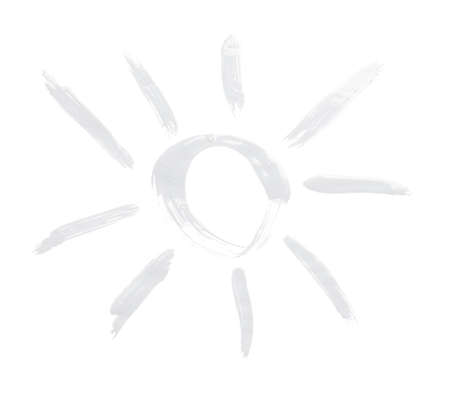Sun drawn with the oil paint isolated over the white backgroundの写真素材