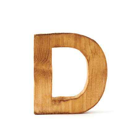 Single capital block wooden letter D isolated over the white backgroundの写真素材