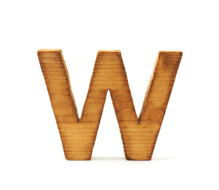 Single capital block wooden letter W isolated over the white backgroundの写真素材
