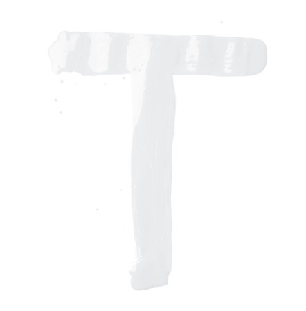 Letter T character hand drawn with the oil paint brush strokes, isolated over the white backgroundの写真素材