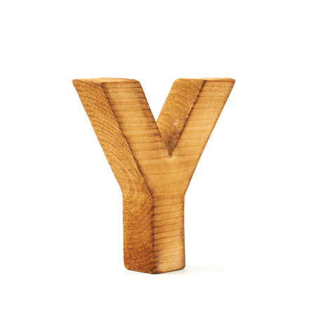 Single capital block wooden letter Y isolated over the white backgroundの写真素材