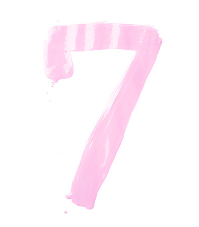 Number seven digit character hand drawn with the oil paint brush strokes isolated over the white...