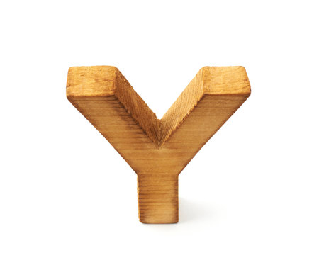 Single capital block wooden letter Y isolated over the white backgroundの写真素材