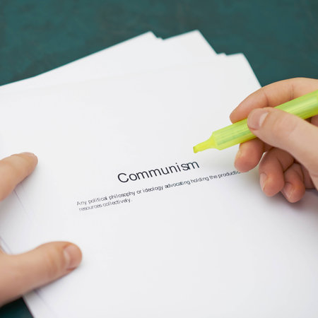 Marking words in a communism definition, shallow depth of field composition
