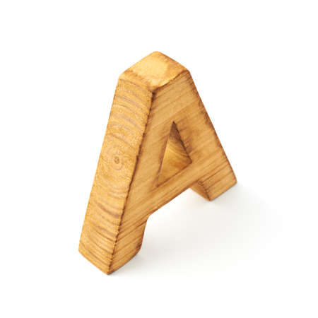Single capital block wooden letter A isolated over the white backgroundの写真素材