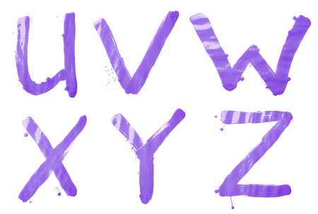 U, V, W, X, Y, Z letter character set of a hand drawn with the oil paint brush strokes, isolated over the white backgroundの写真素材