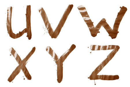 U, V, W, X, Y, Z letter character set of a hand drawn with the oil paint brush strokes, isolated over the white backgroundの写真素材