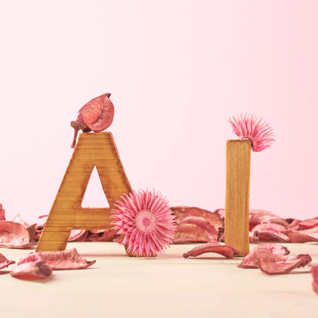 Word Ai meaning Love in Chinese language as a composition of wooden block letters covered with the...