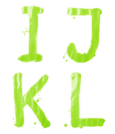 I, J, K, L letter character set of a hand drawn with the oil paint brush strokes, isolated over the white backgroundの写真素材