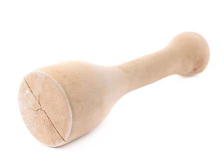 Kitchen wooden meat tenderizer isolated over the white の写真素材