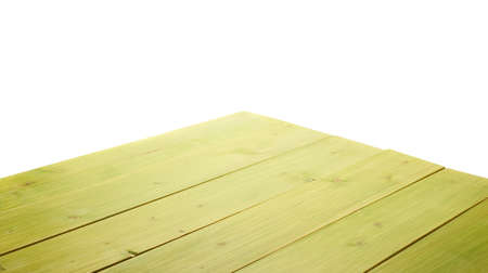 Green paint coated wooden pine boards as a copyspace background composition isolated over the white backgroundの写真素材