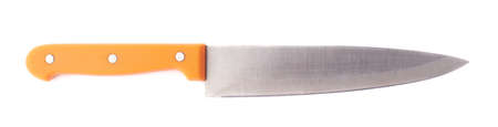 Steel kitchen knife with the orange handle isolated over the white の写真素材