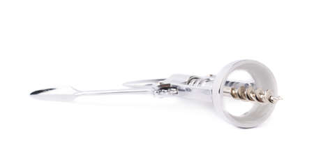 Glossy metal wine bottle opener isolated over the white backgroundの写真素材
