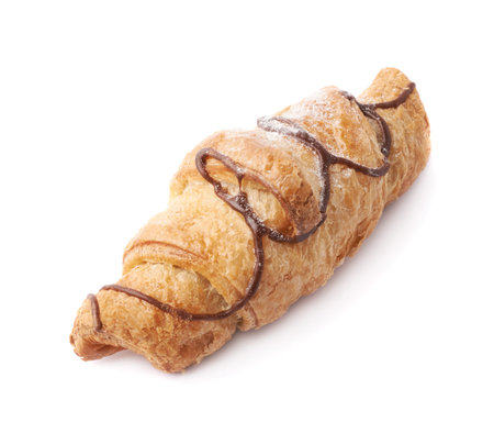 Sweet chocolate croissant pastry isolated over the white backgroundの写真素材