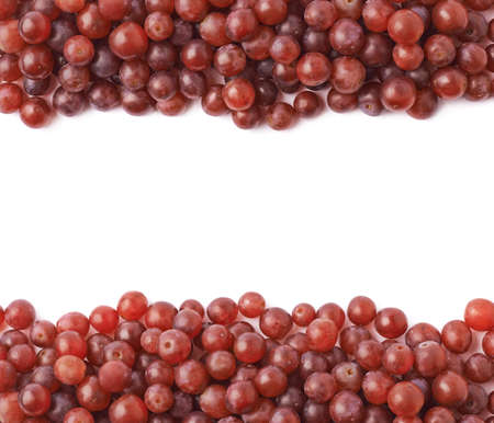 Copyspace background composition with the borders made of the dark red grapes isolated over the white backgroundの写真素材