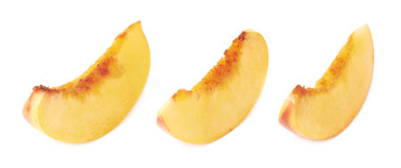 Slice of a nectarine fruit flesh isolated over the white background