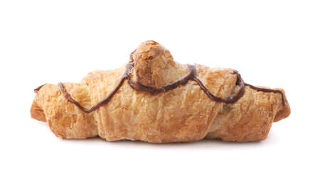 Sweet chocolate croissant pastry isolated over the white backgroundの写真素材