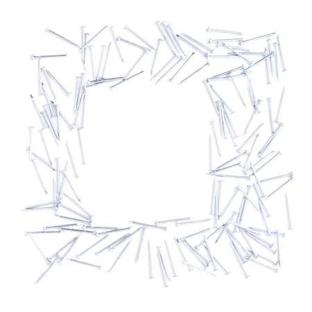 Pile of metal nails isolated over white backgroundの写真素材