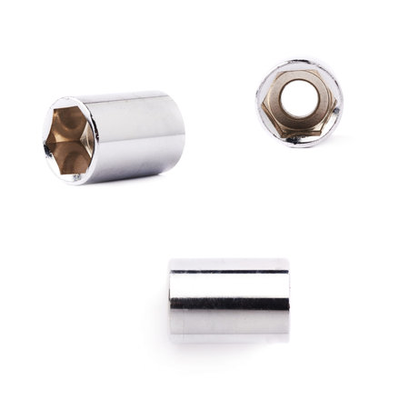 Set of single of metal hex socket of spanner over isolated white background, different...