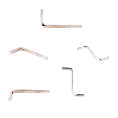 Set of hex metal allen L key over white isolated background