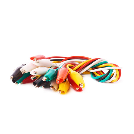 Bunch connected of colorful wire over isolated white background