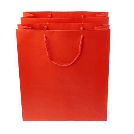 Pair of Red Shopping bag isolated over the white backgroundの写真素材