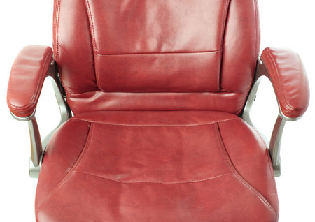 Part of Red leather Office chair over isolated white backgroundの写真素材