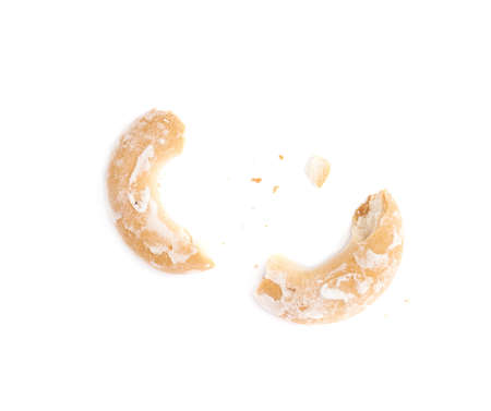 Broken into pieces round  dry cake sushki cake cookie isolated over the white backgroundの写真素材