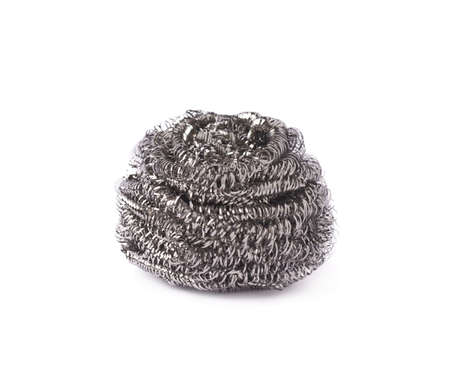 Kitchen new unused metal sponge isolated over white backgroundの写真素材