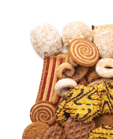 Pile of different mix cookies isolated over the white background