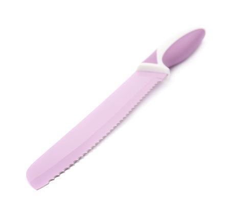 Steel violet purple kitchen knife isolated over the white background