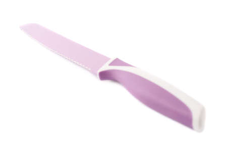 Steel violet purple kitchen knife isolated over the white backgroundの写真素材