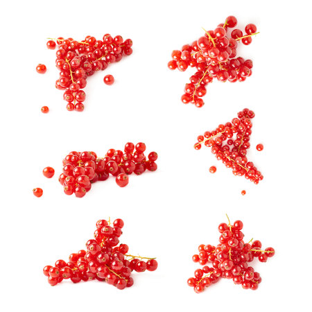 Set of Red ripe  Currant berries isolated over white background