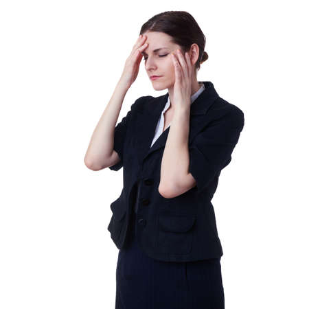 Businesswoman standing over white isolated background, business, education, office, bad feeling conceptの写真素材