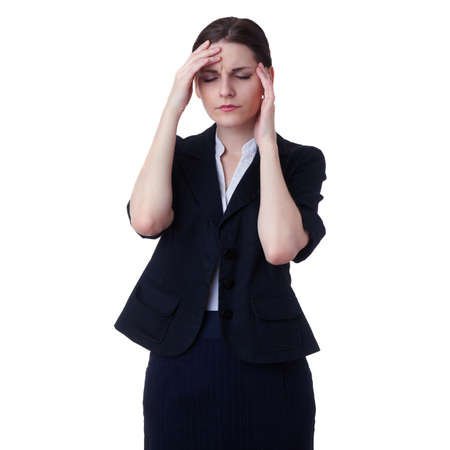 Businesswoman standing over white isolated background, business, education, office, bad feeling conceptの写真素材