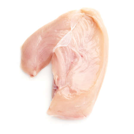 Raw chicken fillet breast isolated over white backgroundの写真素材