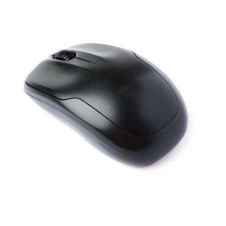 Wireless computer black mouse isolated over white backgroundの写真素材