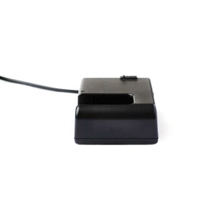 Black battery charger isolated over white backgroundの写真素材