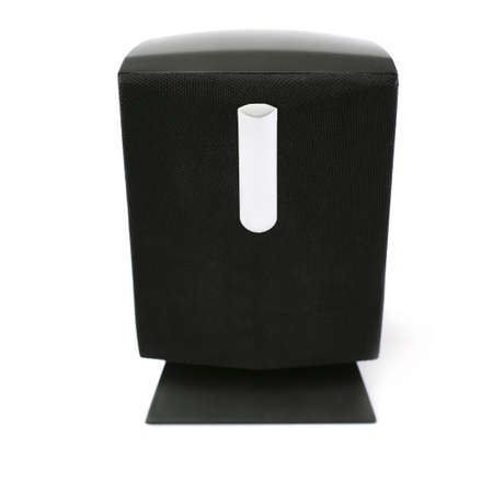 Black glossy sound speaker isolated over the white backgroundの写真素材