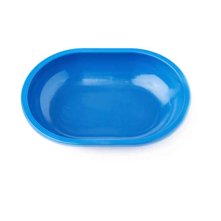 Empty blue plastic soap-dish isolated over white backgroundの写真素材