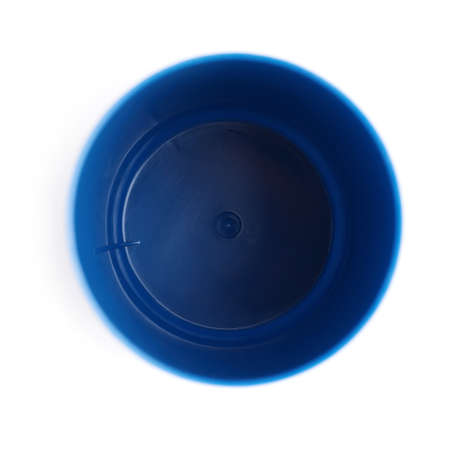Blue plastic cup glass isolated over white backgroundの写真素材